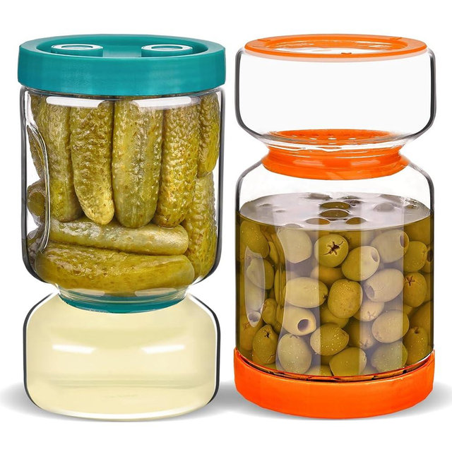 ZENS Pickle Jar with Strainer Flip, 2 Pack 51oz Pickle Container Pickle Juice Separator Hourglass Jar for Olive Keeper, Leakproof Pickle Holder Jars for Pickling Dill Sliced Storage, Gifts for Mom