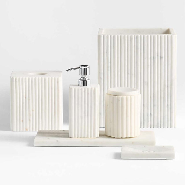 Carmen Fluted White Marble Trash Can