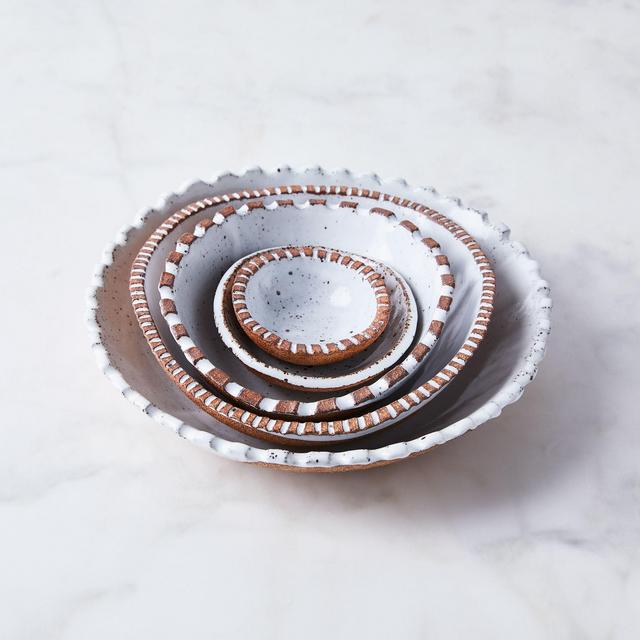 Handmade Ceramic Carved Rim Nesting Bowls