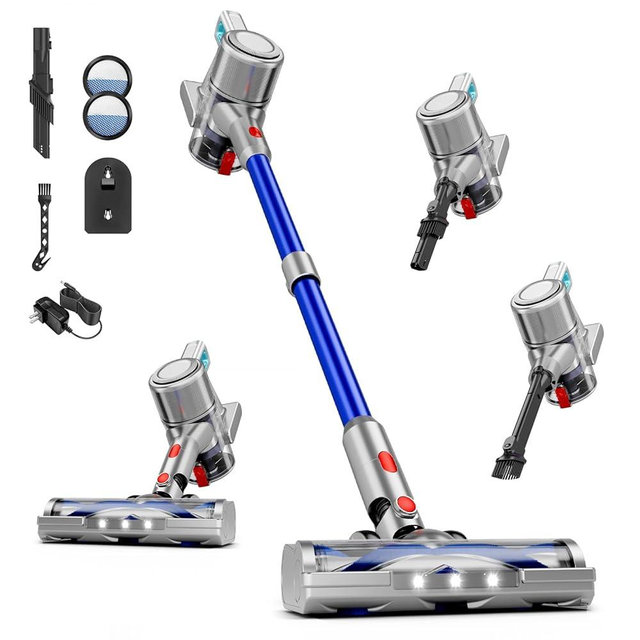 Vaconly Cordless Vacuum Cleaner, 8 in 1 40Kpa 55Mins,Lightweight Vacuum Cleaners for Home, Stick Vacuum with Anti-Tangle Brush,Wall Mount, Rechargeable Cordless Vacuum for Floor/Sofa/Pet Hair, Blue