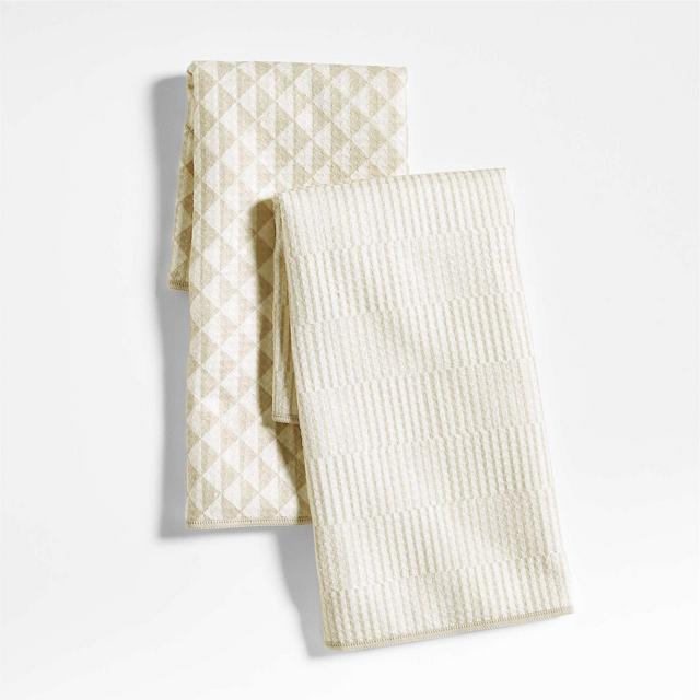 Modern Check Alabaster Beige Recycled Dish Towel, Set of 2