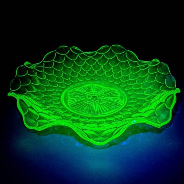 Bagley Green Uranium Glass Cake Plate,...