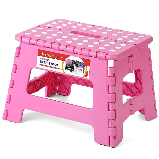 ACSTEP Acko 9 Inch Folding Step Stool - The Lightweight Step Stool is Sturdy and Safe Enough. Opens Easy with One Flip. Great for Kitchen, Bathroom, Bedroom Pink