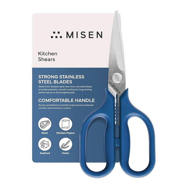 Misen Heavy Duty Kitchen Shears - Comfortable Ambidextrous Scissors for Meat, Poultry, Herbs & More - Easy to Clean - German Stainless Steel - Small | Blue