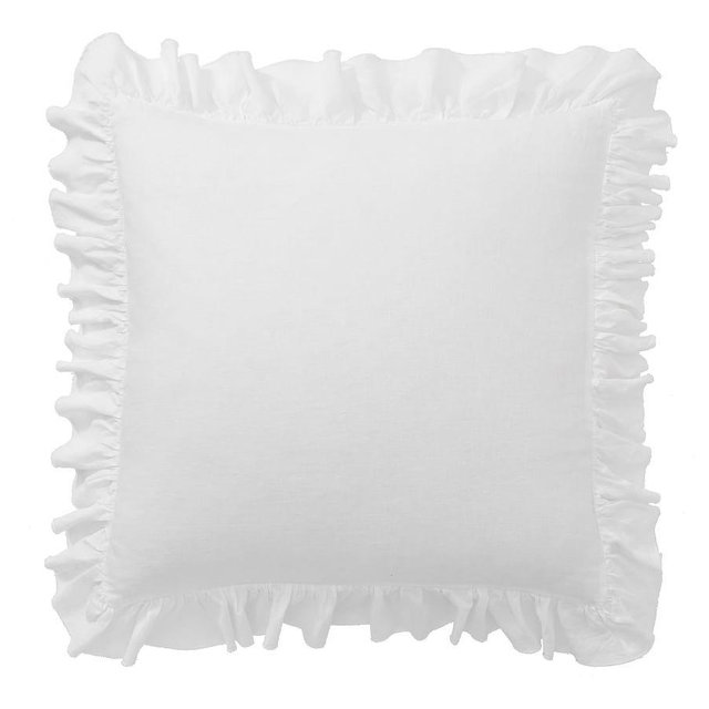 Belgian Flax Linen Fringe Ruffle Shams, Euro, Set of 2, White
