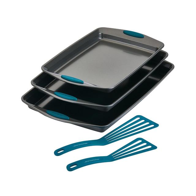 Rachael Ray Nonstick Bakeware Cookie Pan and Turner Spatula Set, 5-Pc., Marine Blue Handles