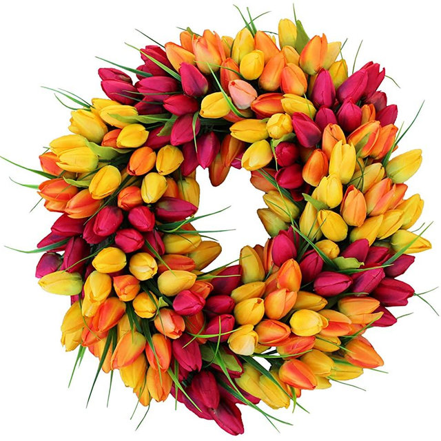 The Wreath Depot Blush Tulip Front Door Wreath 19 Inch, Stunning Spring Door Wreath, Beautiful Gift Box Included