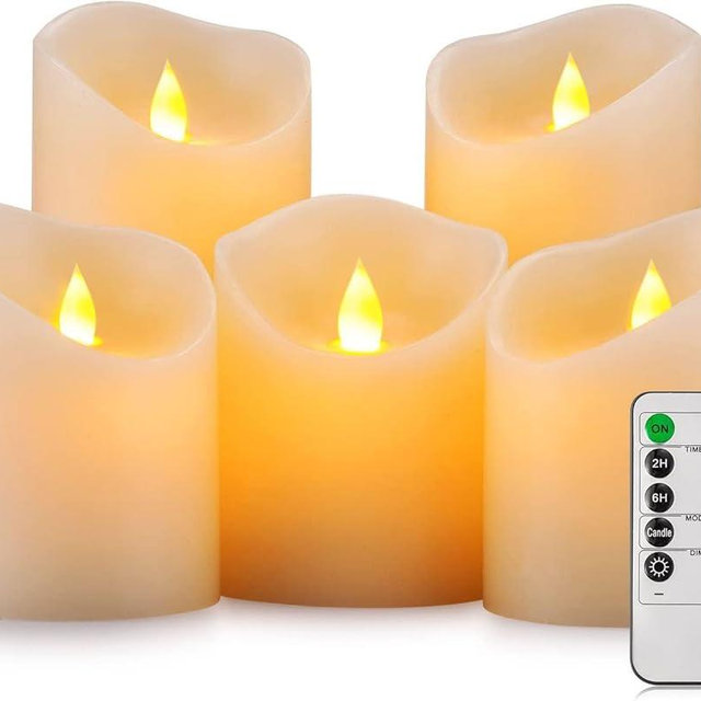 Enpornk Flameless Candles, Flickering Moving Flame LED Candles Set of 5 (Size: D: 3" x H: 4"/4"/4"/6"/6") Pillar Realistic Real Wax Battery Operated Candles with Remote Control 2 4 6 8 Hours Timer