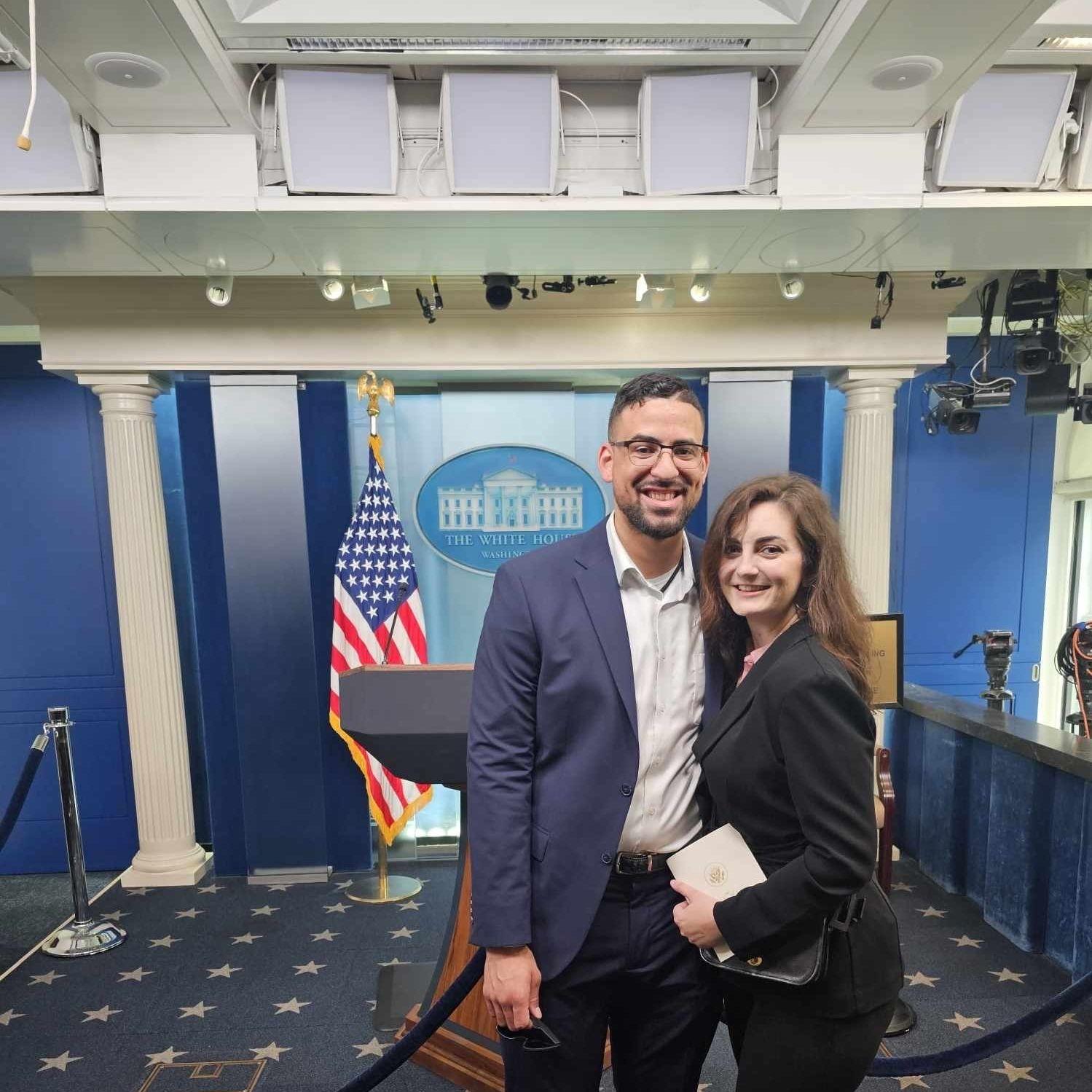 Micah gave Julie a private tour of the West Wing in the White House.