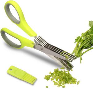 Warmhoming Multipurpose Kitchen Shears with 5 Stainless Steel Blades and Cleaning Comb (Green)