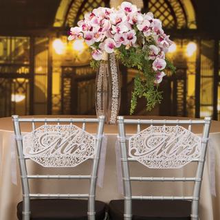 White Die Cut Mr and Mrs Chair Signs