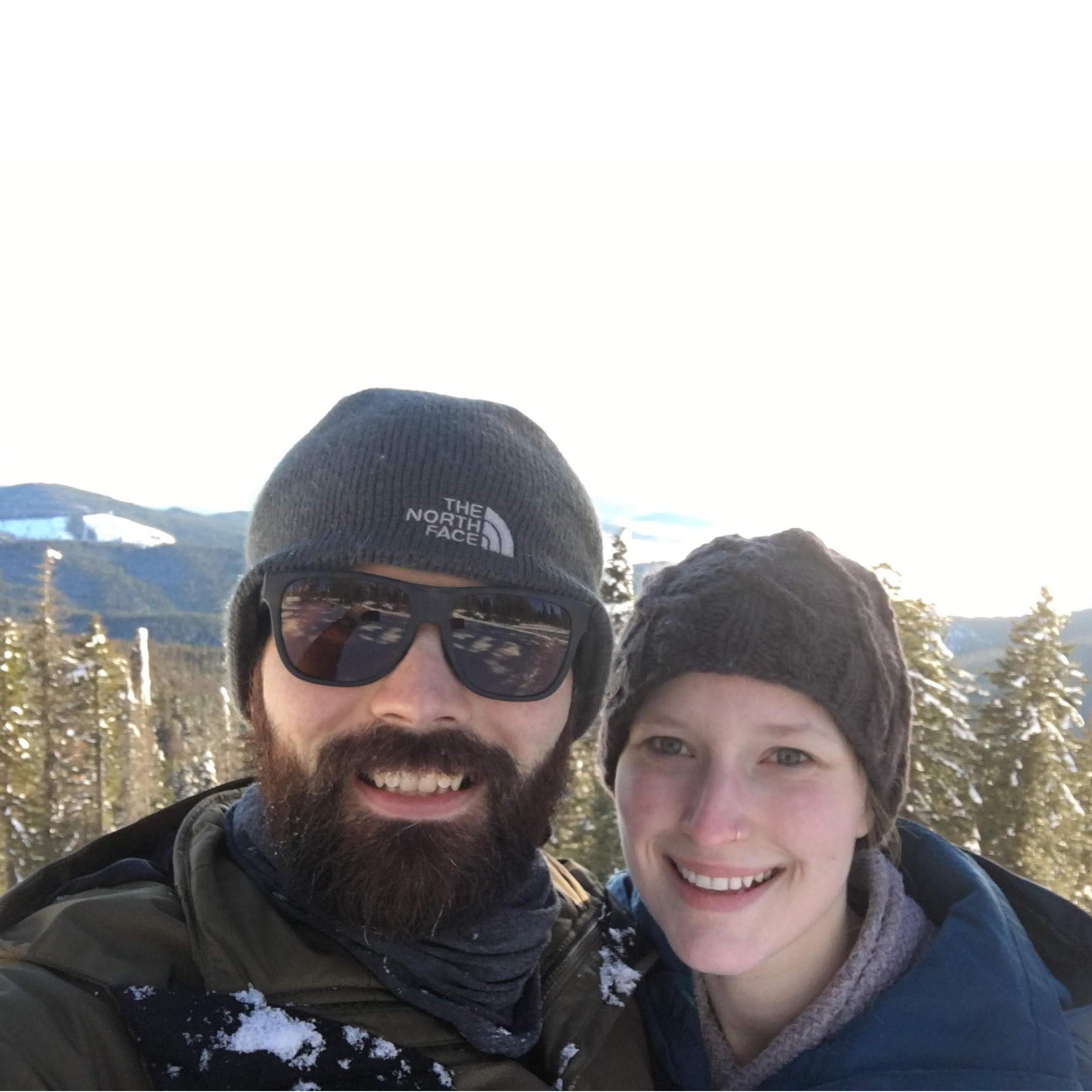 Our first snowshoeing adventure! Post-snowball fight. Aurora won...