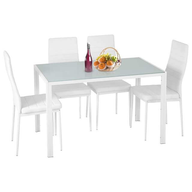 FDW Dining Table Set Glass Dining Room Table Set for Small Spaces Kitchen Table and Chairs for 4 Table with Chairs Home Furniture Rectangular Modern (White Glass)