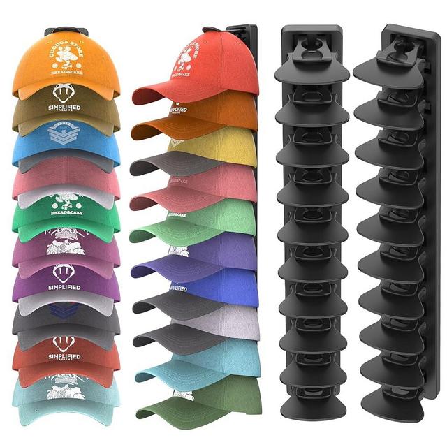 Hat Organizer for Baseball Caps Hold Up to 40 Hats, 2 Pack Hat Rack for Wall, Strong Adhesive Hat Storage Display Holder for Closet Door and Wall (Black)