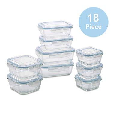 1790 Glass Food Storage Containers - 18 Piece - BPA Free - Dishwasher Safe - Oven Safe - Airtight Seal - Reusable Food Container Set - Use for Home, Kitchen and Restaurant