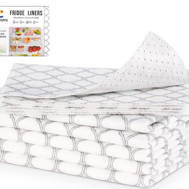 Cooyes Non Slip Refrigerator Liners, 2 in 1 Absorbent Fridge Liners and Fresh Mats Machine Washable, Refrigerator Shelf Paper for Glass Shelves Kitchen Cabinet Drawer