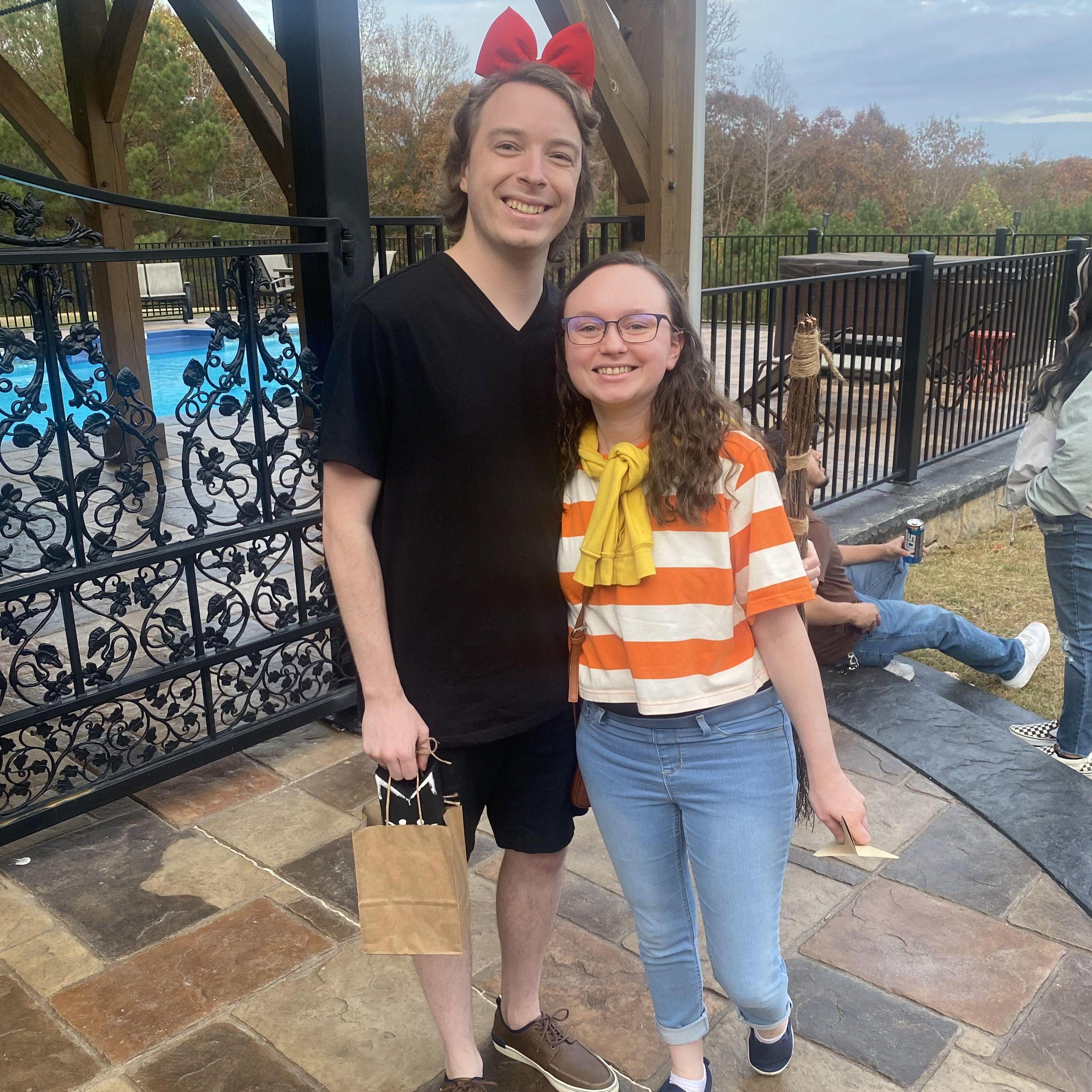 Madie and Jose's rehearsal dinner! We're dressed as Kiki and Tombo from Kiki's delivery service 🧹🐈‍⬛ 📦(10/27/2023)