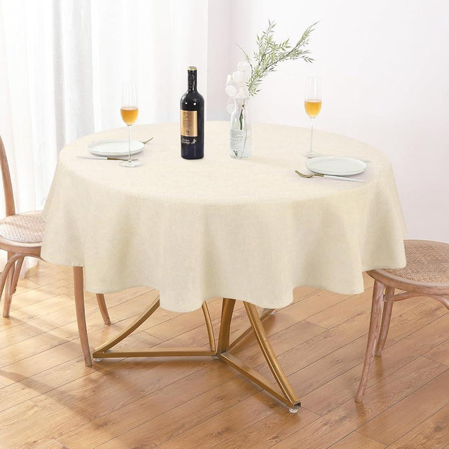 AUSSPVOCT Textured 50 Inch Round Tablecloth up to 54" Dia Tables Waterproof Spill-Proof Wipeable Table Cloth Wrinkle Free Circle Dining Table Cover for Birthday Farmhouse Outdoor Party Tablecloths .
