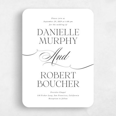 White Rounded Wedding Invitation - Hunter Portrait