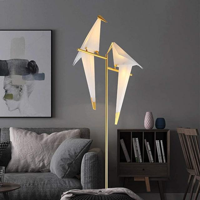 MoreChange 72In Modern LED Floor Lamp, Bird Floor Light Gold Metal Fixtures for Living Room Bedroom Dinning Room Office (2 Birds)