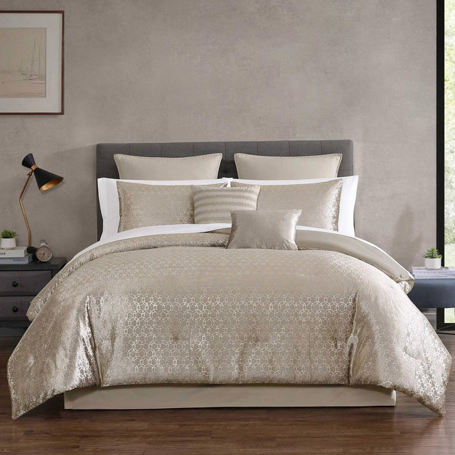 Hallmart Collectibles 12pc King Harlan Bedding Set Gold