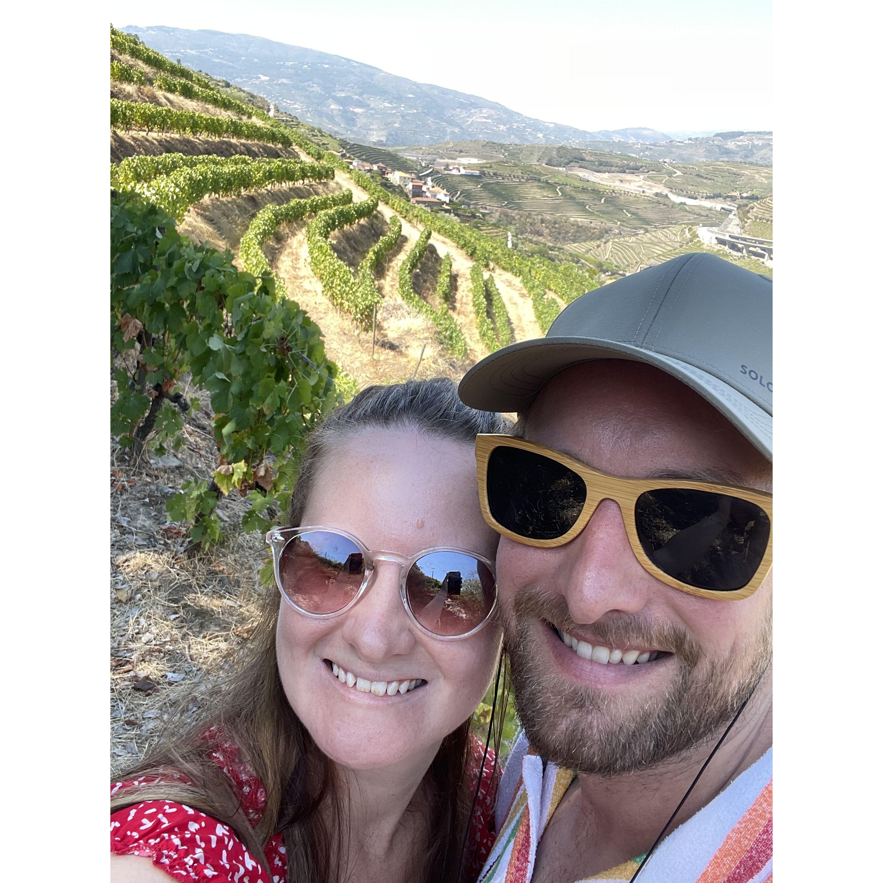 On a vineyard tour in Douro Valley, Portugal (the home of port, Katy's favorite drink)