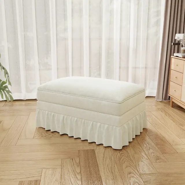 GDFStudio Lorien Mid-Century Modern Chenille Upholstered Ottoman, White
