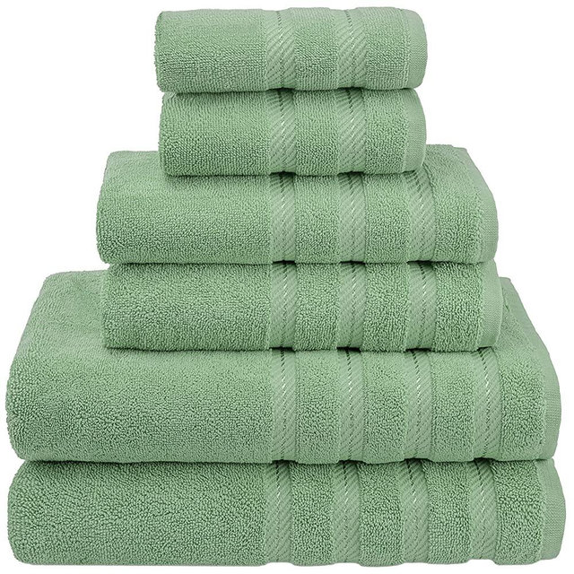 American Soft Linen, 100% Turkish Cotton 6 Piece Towel Set, Absorbent, Durable, Soft & Fluffy, Hotel & Spa Bathroom Towels, 610 GSM, 2 Bath 2 Hand 2 Wash Towels, Sage Green
