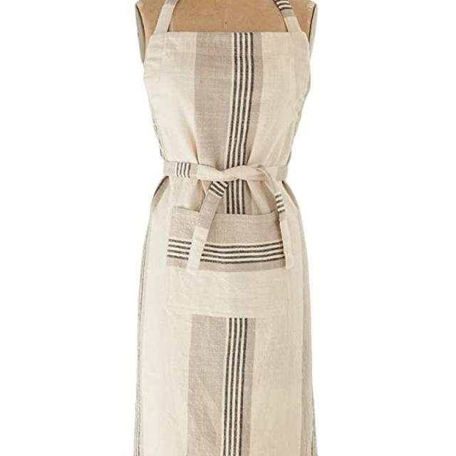 Creative Co-op Taupe, Black & Cream Striped Cotton Woven Apron with Pocket Entertaining Textiles, Grey