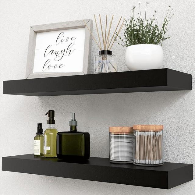 Boswillon Black Floating Shelves Set of 2, Wall Mounted Small Shelves for Room, Modern Hanging Shelves for Wall Decor, Display Wall Storage Shelves for Living Room, Bedroom, Bathroom, Kitchen - Black