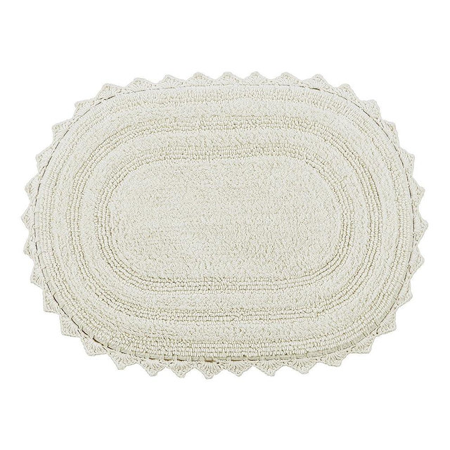 Better Trends Lilly Crochet 17x24 Oval Bathroom Rug & Reversible Bathroom Rugs, Bath mats for Bathroom, Luxurious 100% Cotton Bath Rug & Water Absorbent Bathroom Mat- Cream Bath Matt