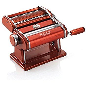 Marcato Atlas Pasta Machine, Made in Italy, Stainless Steel, Red, Includes Pasta Cutter, Hand Crank, and Instructions