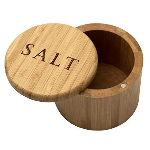 Totally Bamboo Salt Box, Bamboo Storage Box with Magnetic Swivel Lid, "Salt" Engraved on Lid