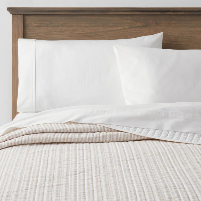 King Reversible Cotton Stripe Quilt Khaki - Threshold™