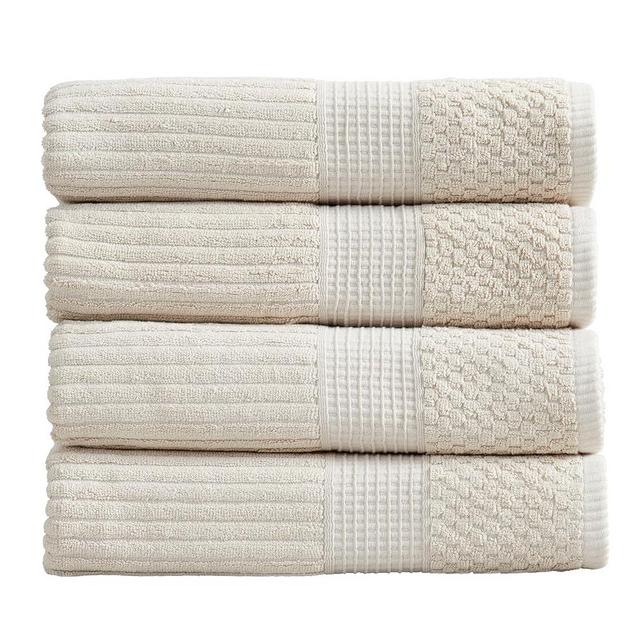 Springtree Home 100% Cotton Bath Towel Set of 4 | Super Soft & Absorbent with Quick-Dry Fibers | 4 Bath Towels |Textured and Durable Cotton | Krista Collection (Beige)
