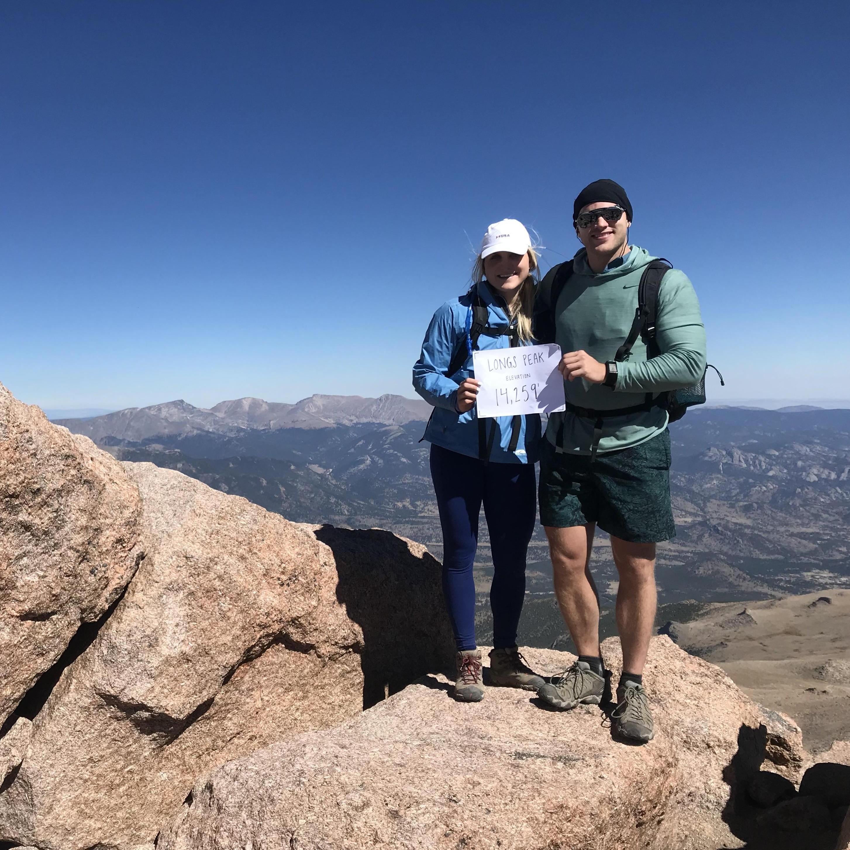 The Summit of Longs Peak
Elevation: 14, 259 feet

Kaley & Michael love hiking and challenging themselves. They did this hike with Michael's dad, Tom.