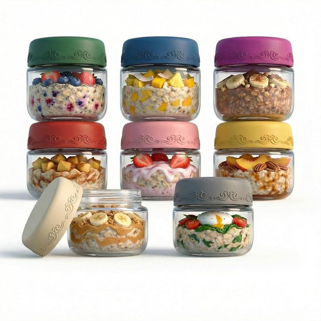 GLATABAM 2 OZ Salad Dressing Jar 8 Pack, Airtight Leakproof Bulk Small Glass Sauce Jar with Lids, Reusable for Lunch Box, Bento, Travel & Meal Prep (2 OZ-8Pack)