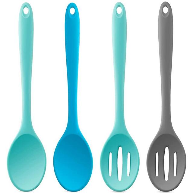 Dandat 4 Pieces Silicone Nonstick Mixing Spoons Heat Resistant Utensil Basting Serving Spoon Cooking Baking for Stirring Kitchen (Novel Style), Medium