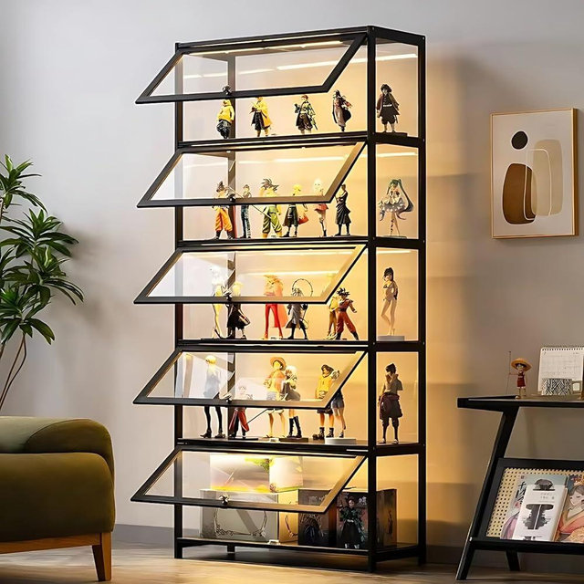 ouioyggk Curio Display Cabinet, 5-Tier Storage Shelves with Acrylic Glass Door, Collectibles Toy Organizers Rack & Display Shelf, Kids Bookshelf and Bookcase for Playroom, Bedroom