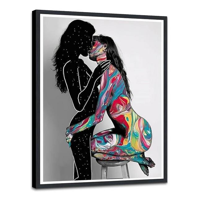 Novatique Lesbian Couple Wall Art Sexy Canvas Wall Art Abstract Naked Girl Picture Wall Decor Nude Art Framed Ready to Hang for Bathroom, 12 x 16inch