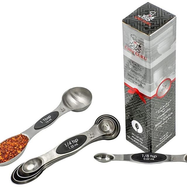 6 Piece Nesting Magnetic Measuring Spoon Professional Set 18/10 Stainless Steel for Easy & Organized Cooking and Baking by The Chef Guru