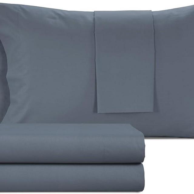 Izod 100% Egyptian Cotton Sheets Set King Size, Cotton Percale Crisp Sheet Set 4Pc, Lightweight & Deep Pocket fits Upto 17", Long-Staple Soft Combed, Hotel Style Luxury Bedding Sheet - Blue Slate