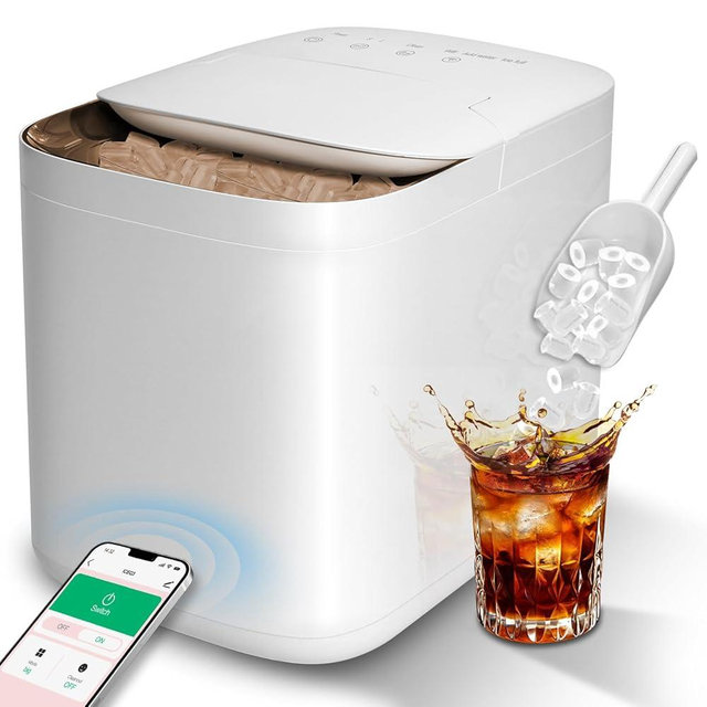 MICHOLY Smart Ice Makers Countertop - Pebble Ice Machine with App WiFi, Self Cleaning Countertop Ice Maker, 33lbs/24H Chewable Pellet Ice, 6-8 Mins 9 Bullet Ice 2 Size for Kitchen Office Bar RV, White