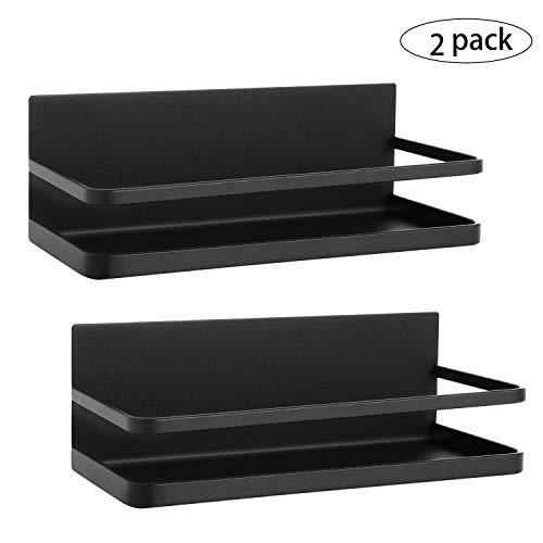 Magnetic Spice Rack Organizer Single Tier Refrigerator Spice Storage Shelf, Easy to Install The Side of The Refrigerator Can Hold spices, Jar of Olive Oil (Black, 2 PACK)