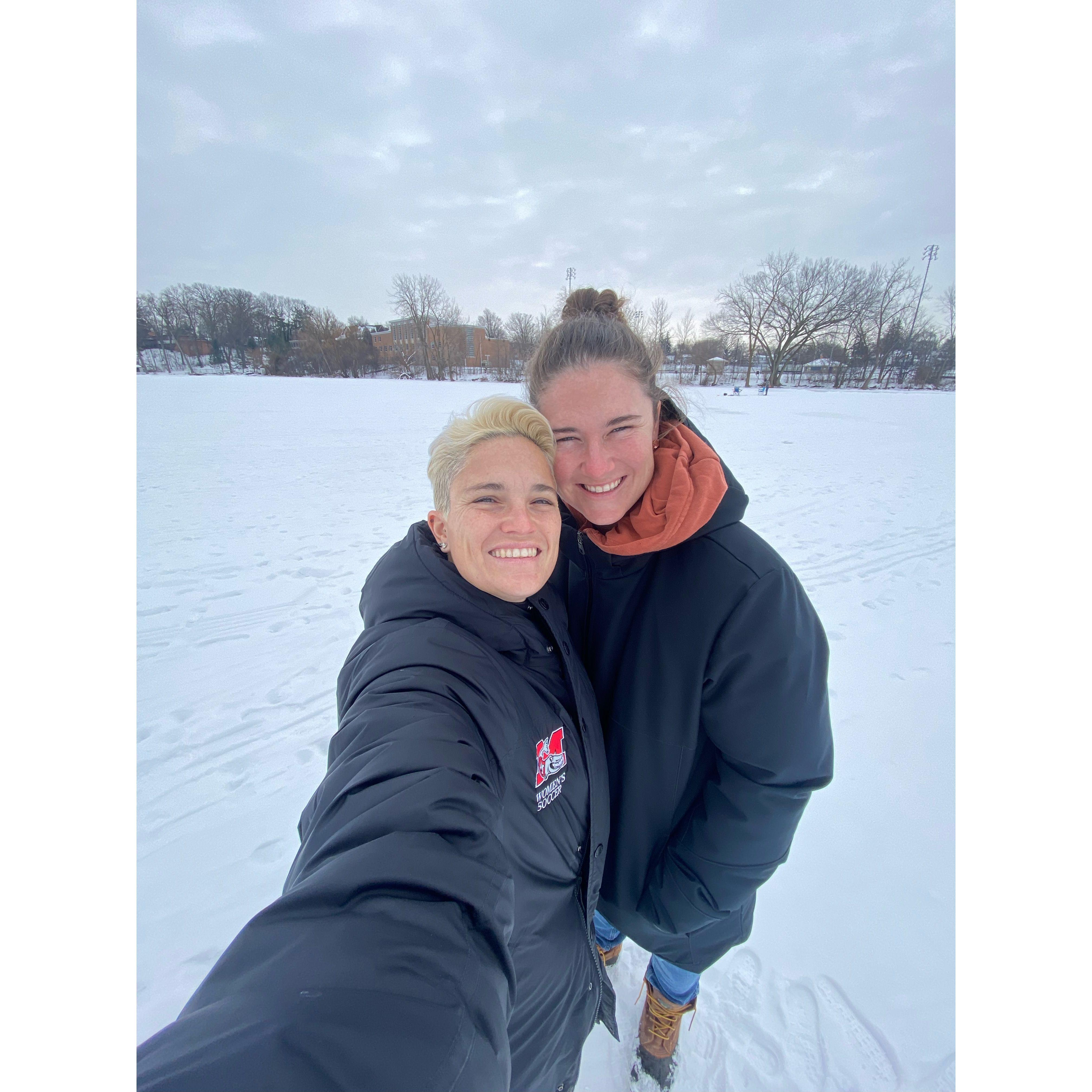 Taking Dani to Michigan and her first trek out on a frozen pond