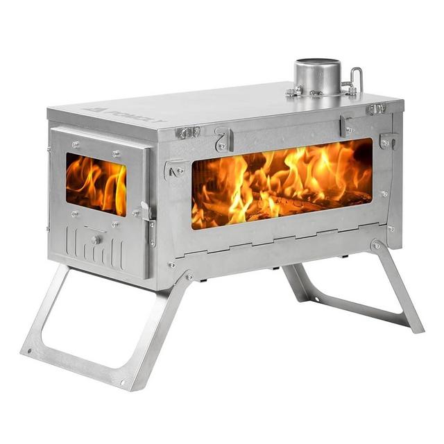 Camping Wood Stove Hot Tent Stove, POMOLY Ti 0.6 Portable Lightweight Titanium Stove for Hiking, Cooking, Heating (Stove Pipe 9.84ft / 3m)
