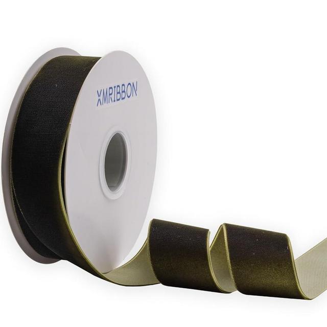 XMRIBBON Olive Green Velvet Ribbon Single Sided,1 1/2 Inch by 10 Yards Spool