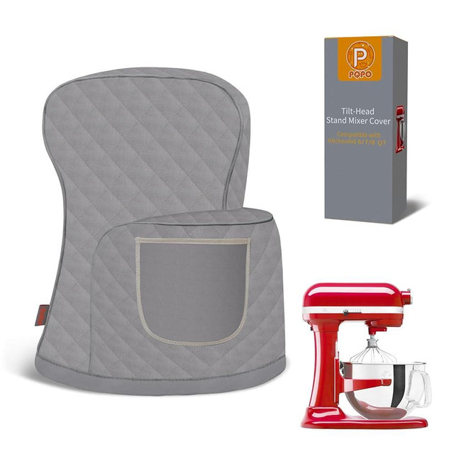 Stand Mixer Cover Compatible with KitchenAid 6/7/8 Quart Bowl-Lift Mixer, Quilted Waterproof Appliance Dust Protector with Storage Pocket(Gery)