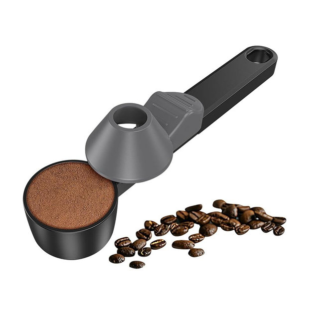 Coffee Scoop & Funnel for Reusable K Cup Refillable Coffee Pods, Coffee Measuring Spoon 2 Tablespoon Capacity, Scoop with Funnel for Ground Coffee, Protein Powder, Tea (Black&gray, 1 Pack)