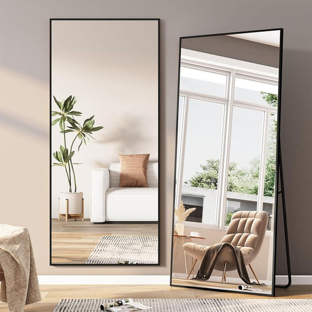 Aqoiiop Large Mirror Full Length, 71"x31" Large Mirror, Aluminum Alloy Frame Floor Mirrors, Tempered Glass Full Length Mirrors, Full Size Mirrors for Living Room Bedroom Cloakroom, Black